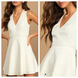 Lulus Beyond Dreamy Ivory Scalloped Tie-Back Skater Dress